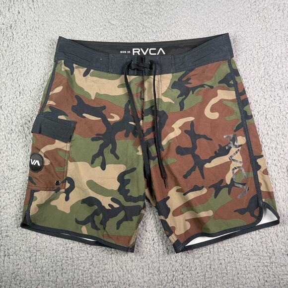 RVCA Camo Board Shorts Swim Trunks Mens 30 Camouflage Green Black Stretch - Picture 1 of 9